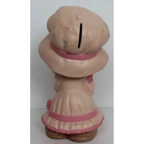 VTG 1970s Big Bonnet Girl Figure BABY Kitsch BROWN Hair Ceramic Statue Flowers - Picture 2 of 5